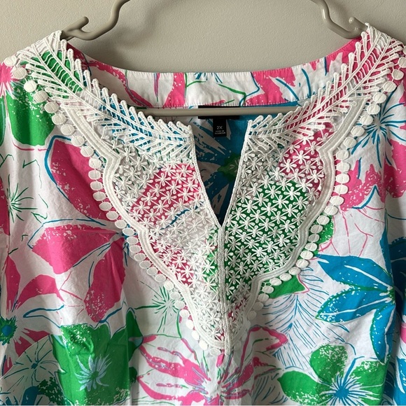 Talbots Lace Embroidered Bib Anguilla Floral Tunic Top Blouse Size 2X Plus - Picture 2 of 9